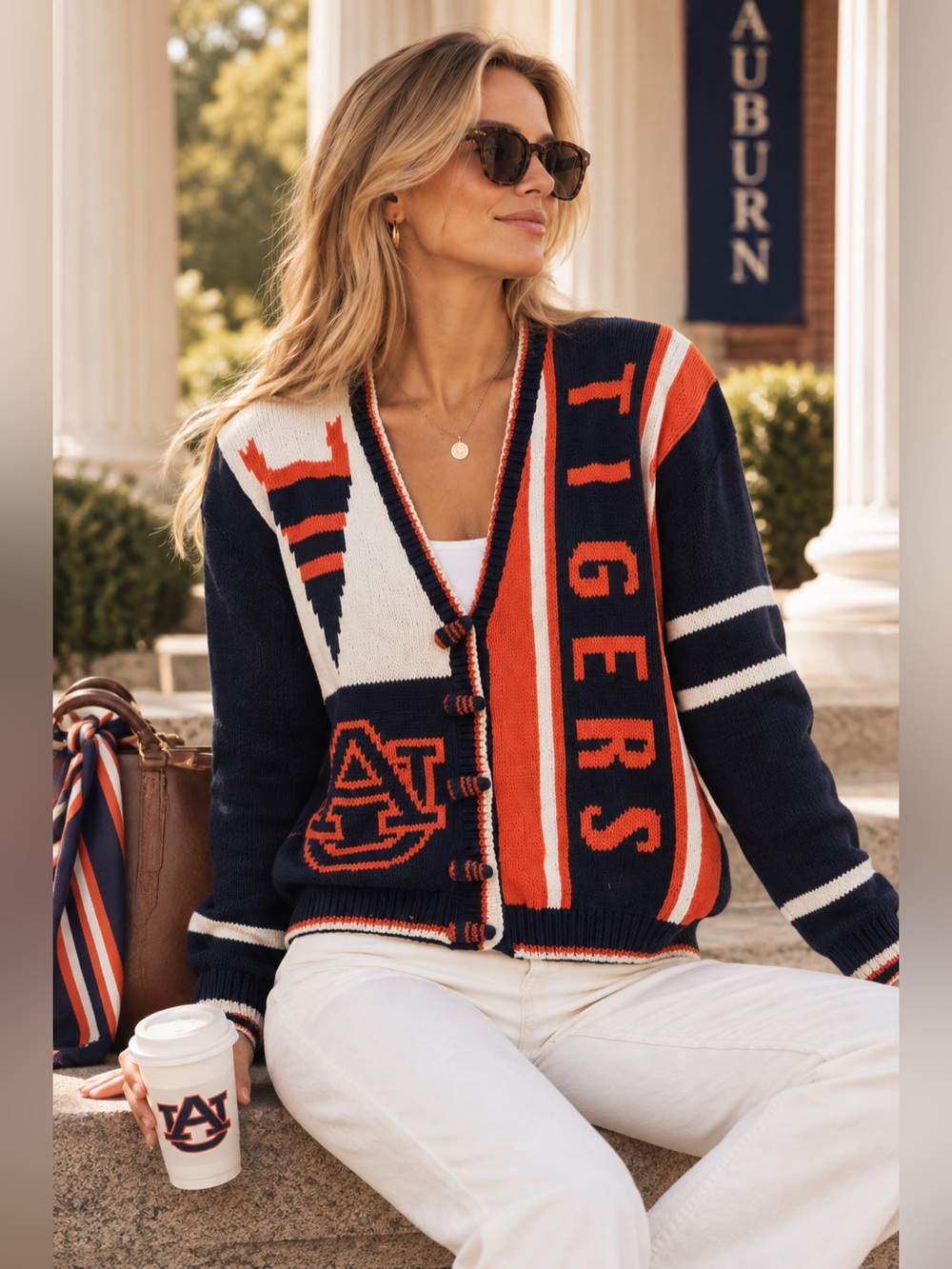 Vintage Auburn Tigers Cardigan M BellePointe College Football Tiger Knit Sweater